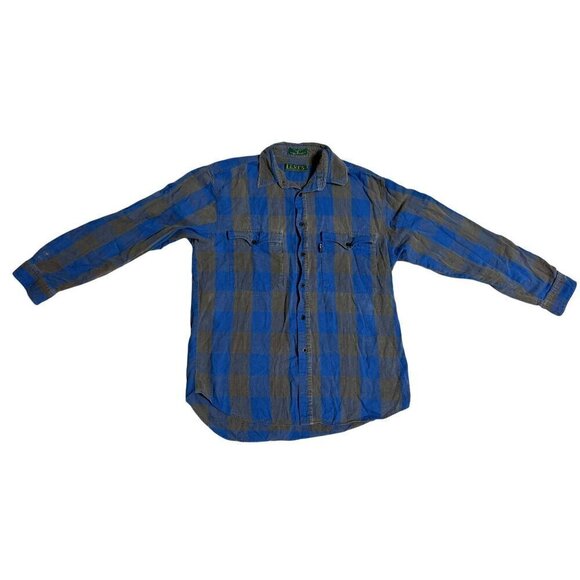 Vintage Levi's Mens Medium Blue & Gray Plaid Button-Down Big E Shirt RARE - Picture 1 of 10